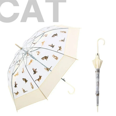 Cartoon Ins stílusú háromszoros átlátszó esernyő összecsukható egyszerű napernyő Vicces macska esőfelszerelés napernyő női gyerekeknek esernyők