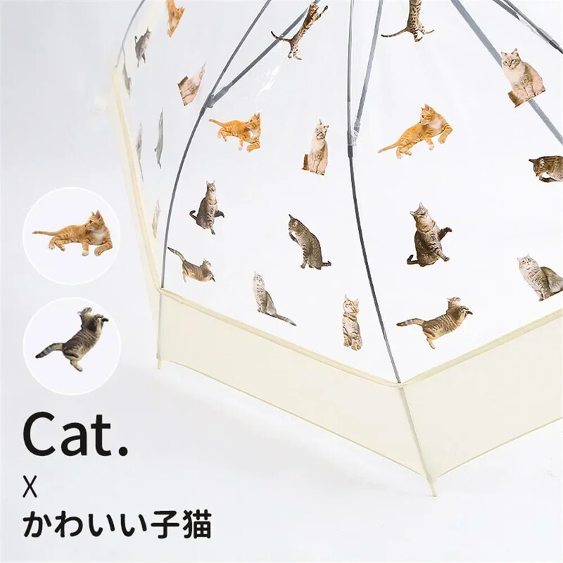 Cartoon Ins stílusú háromszoros átlátszó esernyő összecsukható egyszerű napernyő Vicces macska esőfelszerelés napernyő női gyerekeknek esernyők