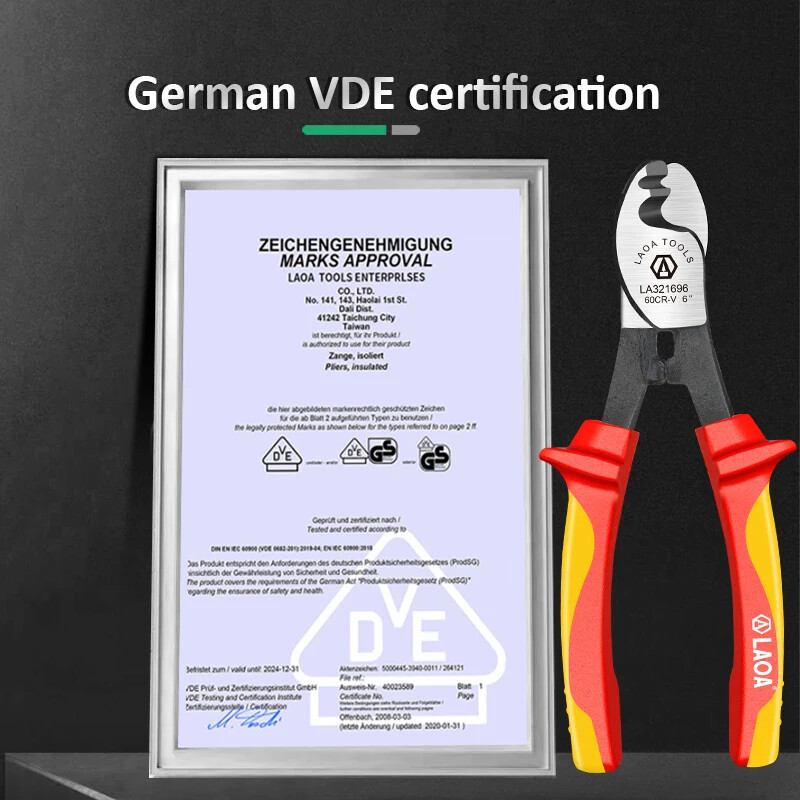LAOA izoliuotas kabelių pjaustytuvas 1000 V elektrikas profesionalus replės smūginis vielos nuėmimo įrankis VDE replės kabelių žirklės