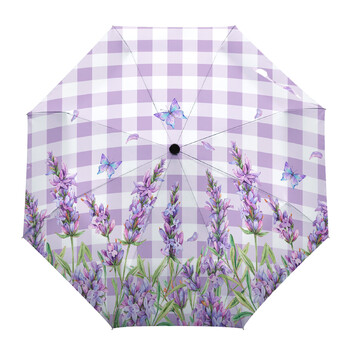 Μωβ λουλούδι Lavender Dragonfly White Προσαρμοσμένες Αυτόματες Ομπρέλες για Γυναικείες Ανδρικές αντιανεμικές πτυσσόμενες ομπρέλα βροχής