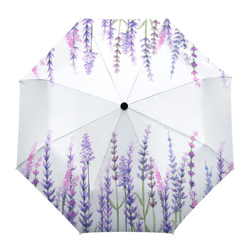 Μωβ λουλούδι Lavender Dragonfly White Προσαρμοσμένες Αυτόματες Ομπρέλες για Γυναικείες Ανδρικές αντιανεμικές πτυσσόμενες ομπρέλα βροχής