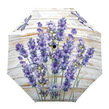 Μωβ λουλούδι Lavender Dragonfly White Προσαρμοσμένες Αυτόματες Ομπρέλες για Γυναικείες Ανδρικές αντιανεμικές πτυσσόμενες ομπρέλα βροχής