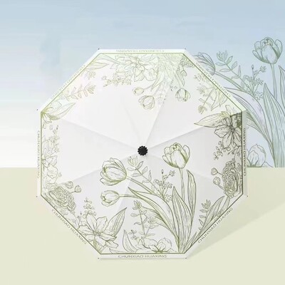 Tianbei floral τσάντα ομπρέλα πτυσσόμενη ομπρέλα ηλίου γυναικεία αντηλιακή προστασία UV σκιά πτυσσόμενη ομπρέλα διπλής χρήσης διάφανη ομπρέλα