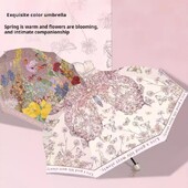 Umbrelă de soare cu dublu scop rezistentă la UV și rezistentă la ploaie, umbrelă de soare compactă și portabilă cu pictură în ulei chinezească