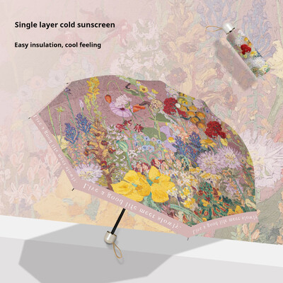 Umbrelă de soare cu dublu scop rezistentă la UV și rezistentă la ploaie, umbrelă de soare compactă și portabilă cu pictură în ulei chinezească