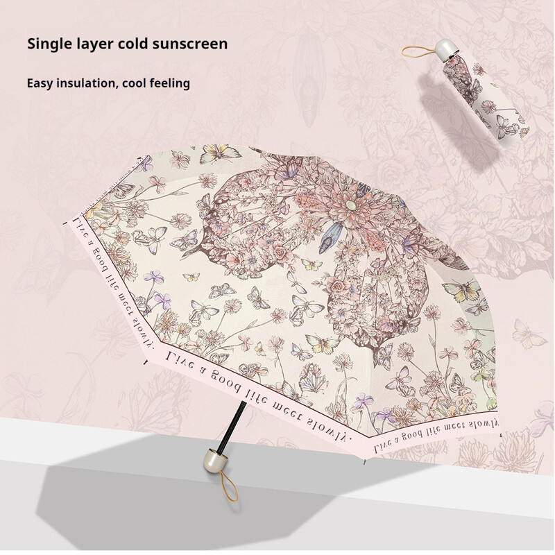 Umbrelă de soare cu dublu scop rezistentă la UV și rezistentă la ploaie, umbrelă de soare compactă și portabilă cu pictură în ulei chinezească
