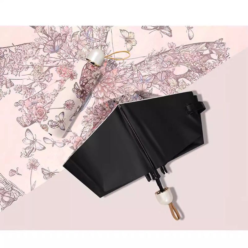 Umbrelă de soare cu dublu scop rezistentă la UV și rezistentă la ploaie, umbrelă de soare compactă și portabilă cu pictură în ulei chinezească