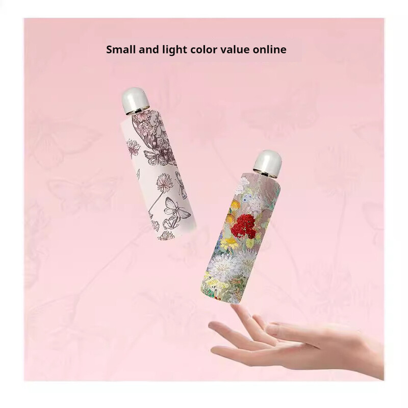 Umbrelă de soare cu dublu scop rezistentă la UV și rezistentă la ploaie, umbrelă de soare compactă și portabilă cu pictură în ulei chinezească