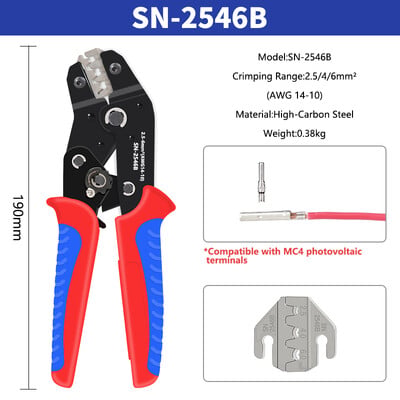 Krimpovacie kliešte na solárne fotovoltaické svorky MC4 SN-2546B (2,5/4/6 mm²) AWG14-10 Krimpovací nástroj na tesnenie konektorov solárnych panelov