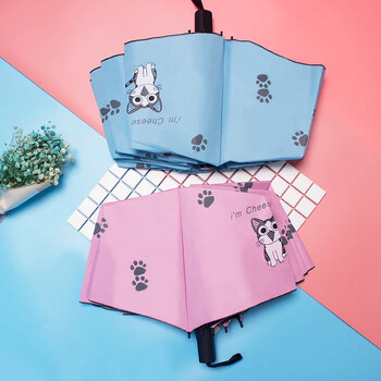 Cartoon Cat Umbrella Three Fold Manual Umbrella Black Coating Αντηλιακό Paraguas Plegable