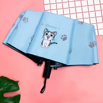 Cartoon Cat Umbrella Three Fold Manual Umbrella Black Coating Αντηλιακό Paraguas Plegable