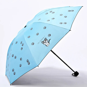 Cartoon Cat Umbrella Three Fold Manual Umbrella Black Coating Αντηλιακό Paraguas Plegable