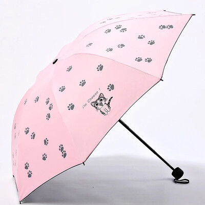 Umbrelă de pisică de desene animate Umbrelă manuală cu trei orițe Acoperire neagră Cremă solară Paraguas Plegable