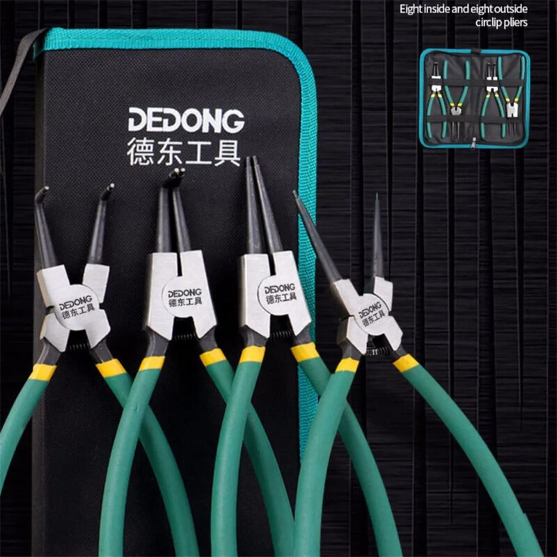 Πένσα 4 τμχ Σετ με τσάντα αποθήκευσης 7`` με μακριά μύτη Πένσα όρθια λυγισμένη πένσα εσωτερική εξωτερική συγκράτηση Εργαλείο αφαίρεσης δακτυλίου κουμπώματος