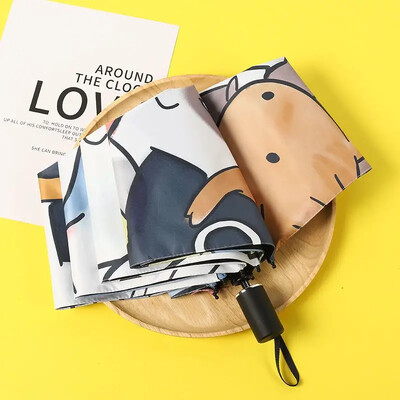 Umbrelă de soare Umbrelă de vinil pentru femeie cu dublu scop Protecție solară Ins Umbrelă de soare pliabilă complet automată pisică drăguță japoneză