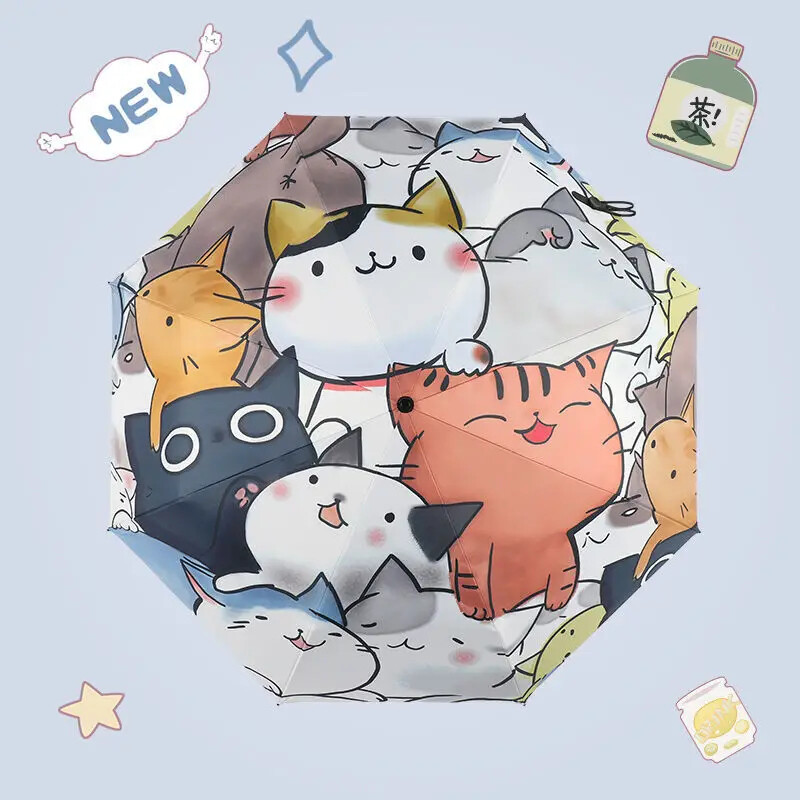Umbrelă de soare Umbrelă de vinil pentru femeie cu dublu scop Protecție solară Ins Umbrelă de soare pliabilă complet automată pisică drăguță japoneză