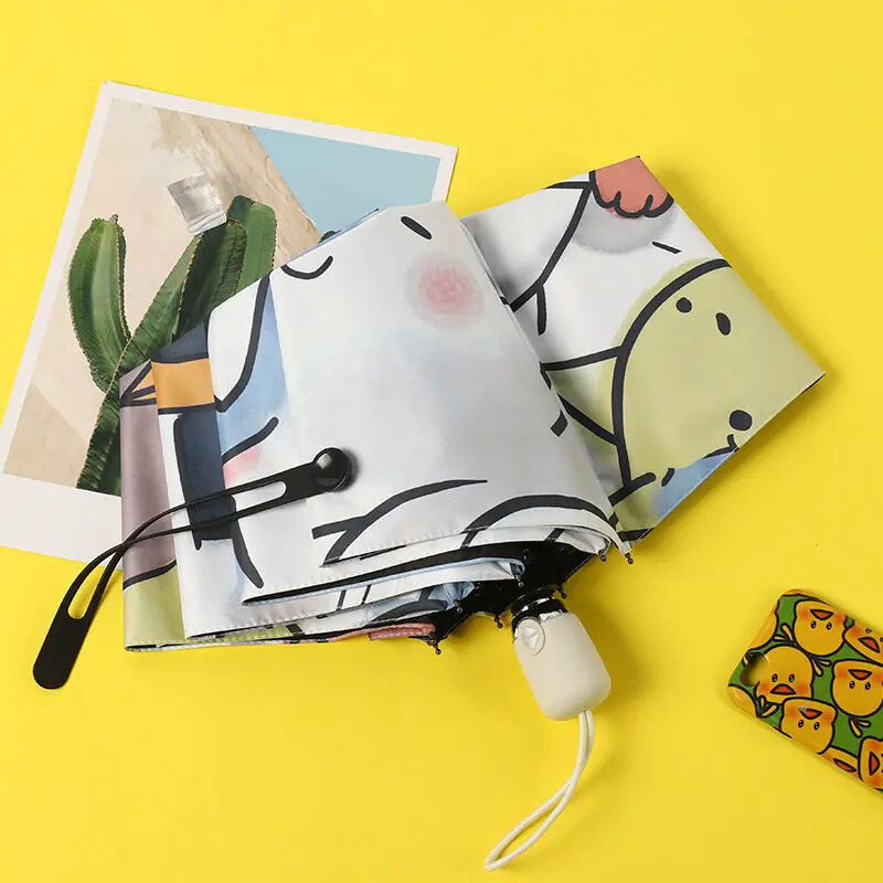 Umbrelă de soare Umbrelă de vinil pentru femeie cu dublu scop Protecție solară Ins Umbrelă de soare pliabilă complet automată pisică drăguță japoneză