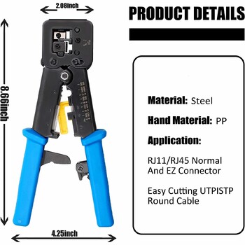 ZoeRax RJ45 Crimp Tool Pass Through Cat5 Cat5e Cat6 Crimping Tool for RJ45/RJ12 Regular and End-Pass-Through Connectors