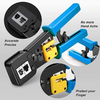 ZoeRax RJ45 Crimp Tool Pass Through Cat5 Cat5e Cat6 Crimping Tool for RJ45/RJ12 Regular and End-Pass-Through Connectors