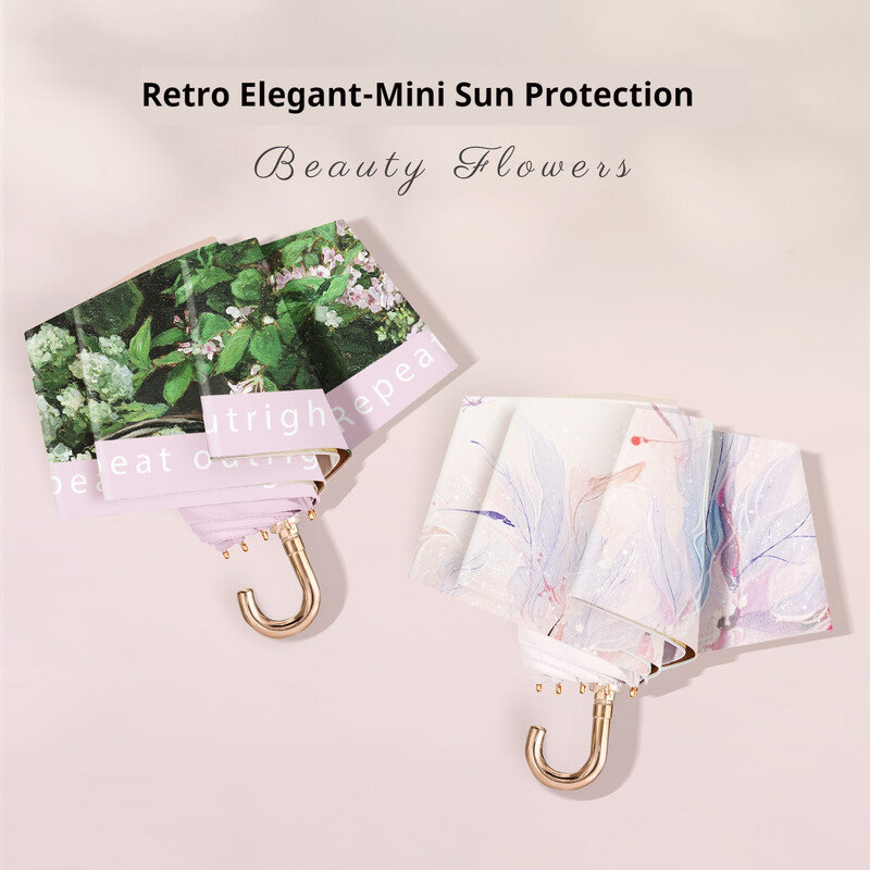 Kompakta izliekta āķa pārnēsājama franču eļļas glezna 5 reizes mazs zelta āķis UV izturīgs un lietus izturīgs saulessargs