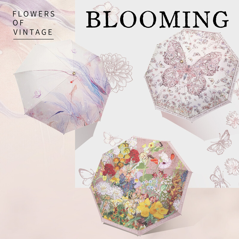 Kompakta izliekta āķa pārnēsājama franču eļļas glezna 5 reizes mazs zelta āķis UV izturīgs un lietus izturīgs saulessargs