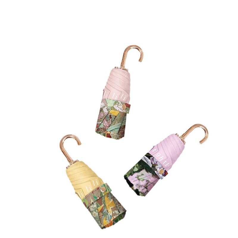 Kompakta izliekta āķa pārnēsājama franču eļļas glezna 5 reizes mazs zelta āķis UV izturīgs un lietus izturīgs saulessargs