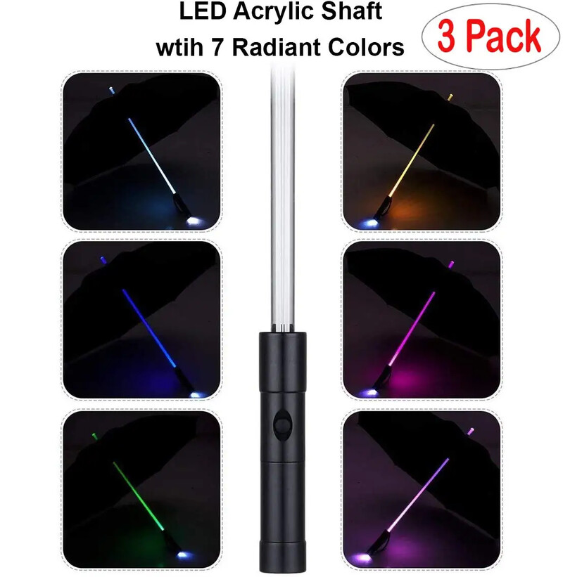 Ομπρέλες LED Light Up με Λαβή Φακός, Διαφανές, Μαύρο, Γκρι, Κόκκινο