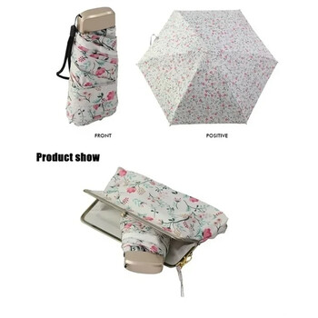 Γυναικεία Ultralight Mini Flat Handle Πεντάπτυχη Ομπρέλα Floral Sunny and Rainy Umbrella Rain & Storage Handle