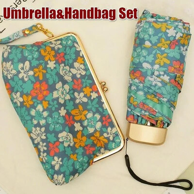 Γυναικεία Ultralight Mini Flat Handle Πεντάπτυχη Ομπρέλα Floral Sunny and Rainy Umbrella Rain & Storage Handle