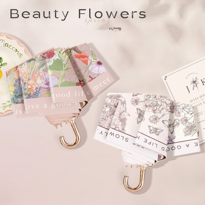 Γαλλική ελαιογραφία Πεντάπτυχος μικρός χρυσός γάντζος Ομπρέλα UV Προστασία Γυναικεία ομπρέλα Sunny Rain Ομπρέλα ήλιου Συμπαγής και φορητή