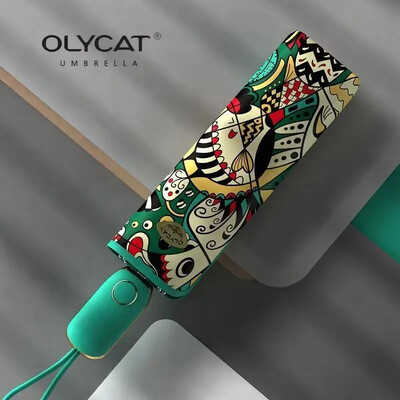 Olycat Unique Graffiti Automatic Black Glue Γυναικεία Mini Umbrella Sunshade Pocket Umbrella Anti-uv Rain