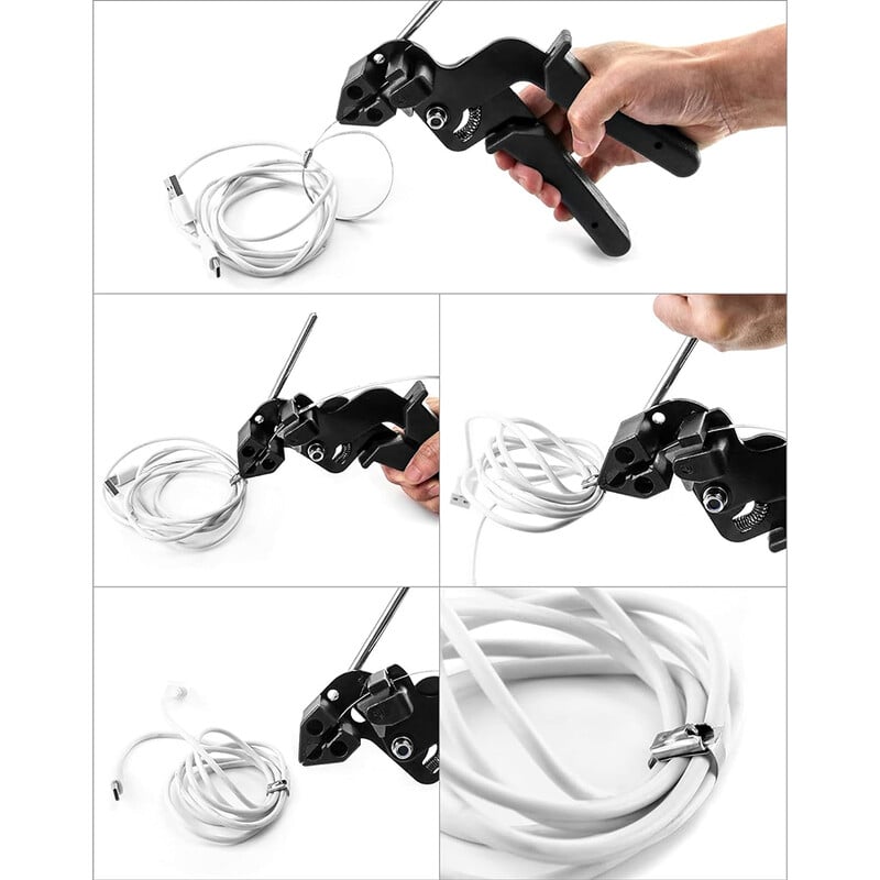 Kabelių surišimo pistoletas, nerūdijančio plieno užtrauktuko raištelio tvirtinimo įrankis, kabelio raištelio tvirtinimas ir iškirpimas nailoninėms plastikinėms plieninėms kabelių raištėms