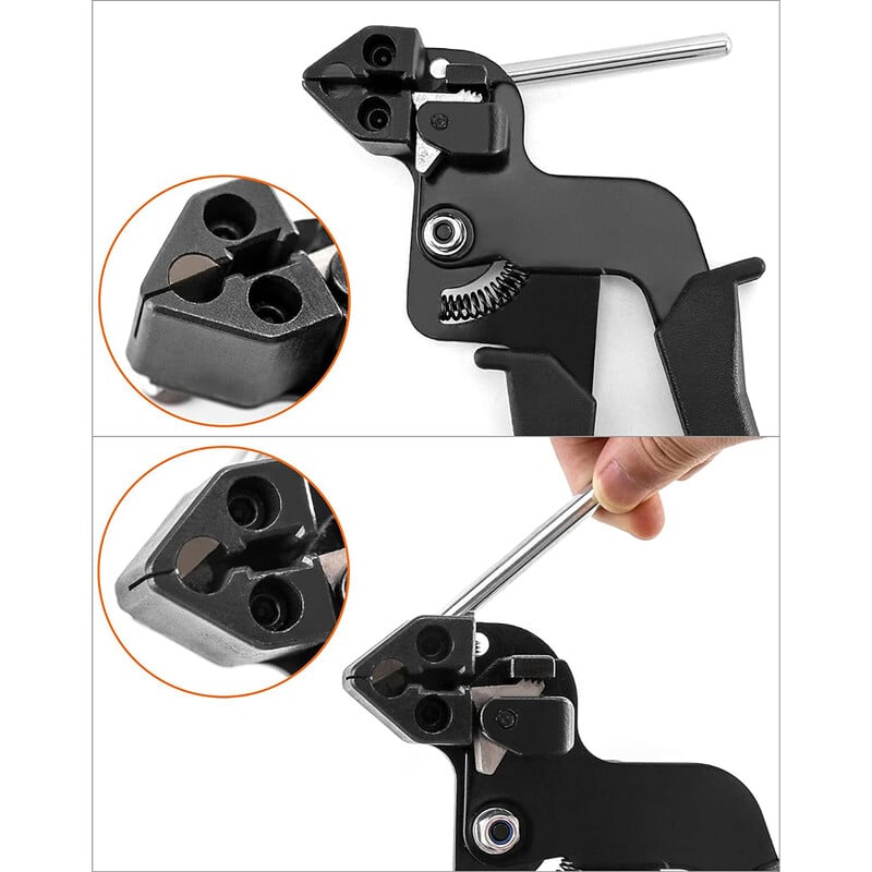 Kabelių surišimo pistoletas, nerūdijančio plieno užtrauktuko raištelio tvirtinimo įrankis, kabelio raištelio tvirtinimas ir iškirpimas nailoninėms plastikinėms plieninėms kabelių raištėms