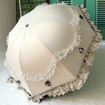 Musta päikesepitsiga vihmavari, vihma naiste pulmadekoratsioon UV-kaitsega tuulekindel päikesekaitsekreem päikesevari, mood printsess, naine, 3 volditud