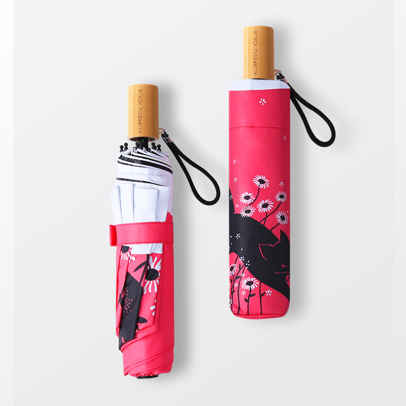 Chrysancreas cat tris kartus sulankstomas skėtis kelioninis mielas, šviežias juodas guminis skėtis su UV apsauga vyrams ir moterims