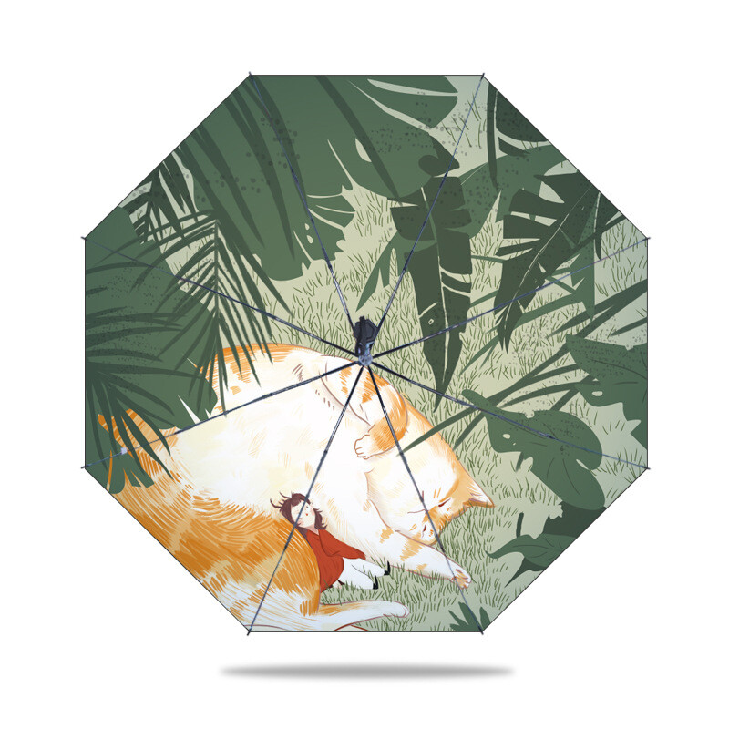 Sarkano lapu multiplikācijas animācijas lietussargs, melns pārklājums, pret UV vēju necaurlaidīgs, cute Beach Sweethearts lietussargs, iekšējais apdrukas kaķis