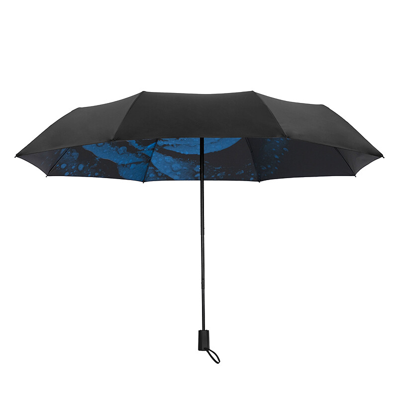 Sarkano lapu Trīs salokāms manuāls lietussargs, melns līmes pārklājums. Rožu apdruka, ziedu raksts Lietussargs Saules un lietus aizsardzības lietussargs