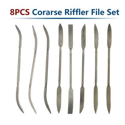 8-dielna sada mini pilníkov na drevo Riffler, 4,5 x 190 mm, obojstranné hrubé pilníky Riffler, sada na ručné náradie na rezbárstvo a obrábanie dreva