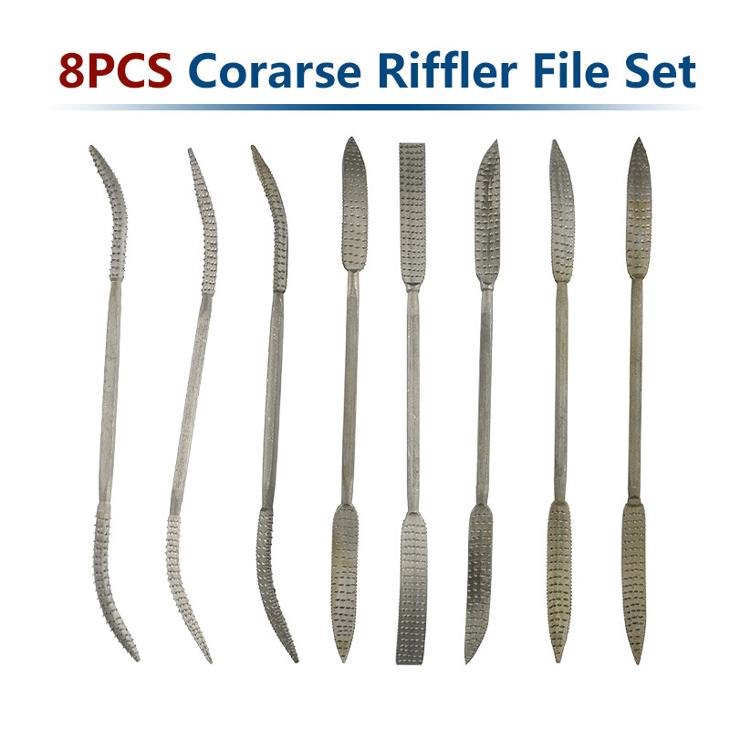8-dielna sada mini pilníkov na drevo Riffler, 4,5 x 190 mm, obojstranné hrubé pilníky Riffler, sada na ručné náradie na rezbárstvo a obrábanie dreva