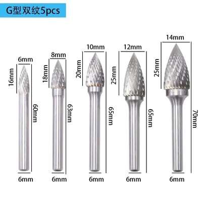 5 tk 6-14 mm volframist terasest pöörlev viili lihvimispea metallist frees 6 mm varre keevitusõmbluse poleerimine elektriline lihvimistööriist