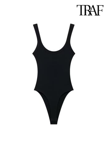 Γυναικείες φόρμες TRAF-Skinny Ribbed, O Neck, Straps, Snap-Button, Γυναικεία Playsuits, Sexy Fashion