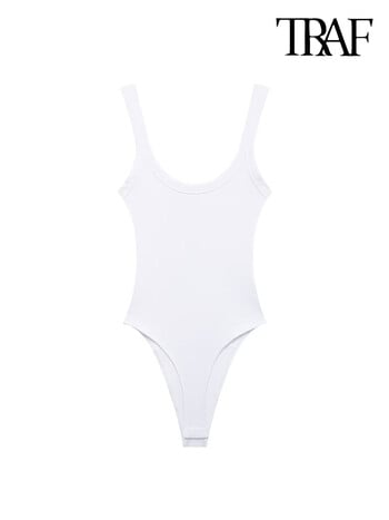 Γυναικείες φόρμες TRAF-Skinny Ribbed, O Neck, Straps, Snap-Button, Γυναικεία Playsuits, Sexy Fashion