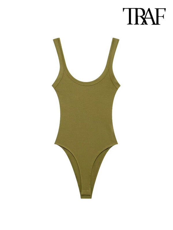 TRAF-Uski rebrasti bodi za žene, O izrez, naramenice, kopčanje, ženski kombinezi za igru, seksi moda