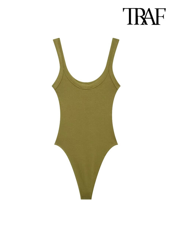 TRAF-Uski rebrasti bodi za žene, O izrez, naramenice, kopčanje, ženski kombinezi za igru, seksi moda