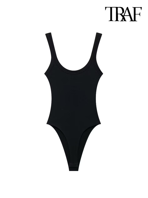 TRAF-Uski rebrasti bodi za žene, O izrez, naramenice, kopčanje, ženski kombinezi za igru, seksi moda