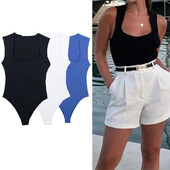 TRAF 2024 must naine keha kandiline kael, varrukateta body, naiste sinine valge seksikas liibuv body pesu Bodyconi suvetopsid
