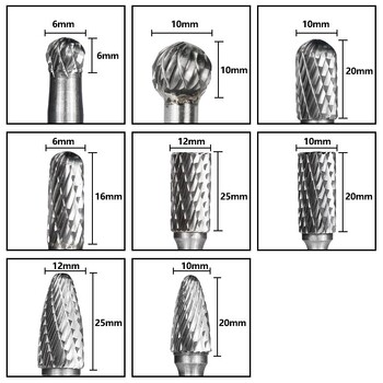 Τρυπάνια HAMPTON 6mm-12mm Carbide Burr για χάραξη CNC Περιστροφική λίμα 6mm για μεταλλικό εργαλείο χειρός 8 τμχ/σετ