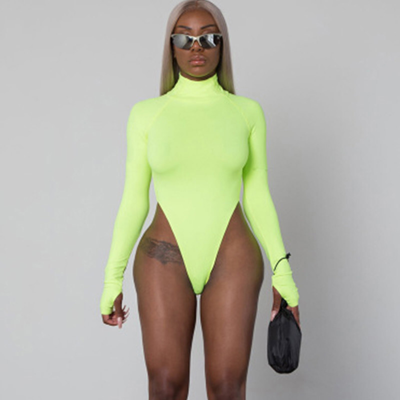 Y2k Body pentru femei Casual Slim Fit haine de corp Topuri cu mânecă lungă cu gât înalt neon bodycon salopete sexy pentru femei toamnă iarnă