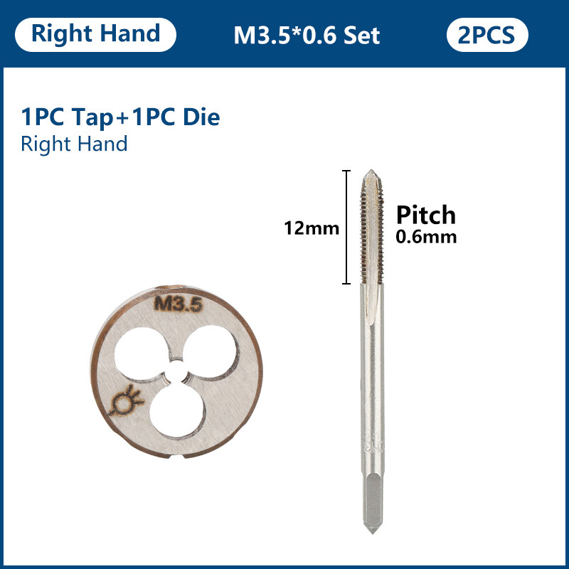2 buc Set de matrițe pentru robinet cu șurub, metric, pentru mâna dreaptă, pentru mașină, filet, burghiu, mini-unelte cu filet M1.1 M2 M2.2 M2.5 M3.5