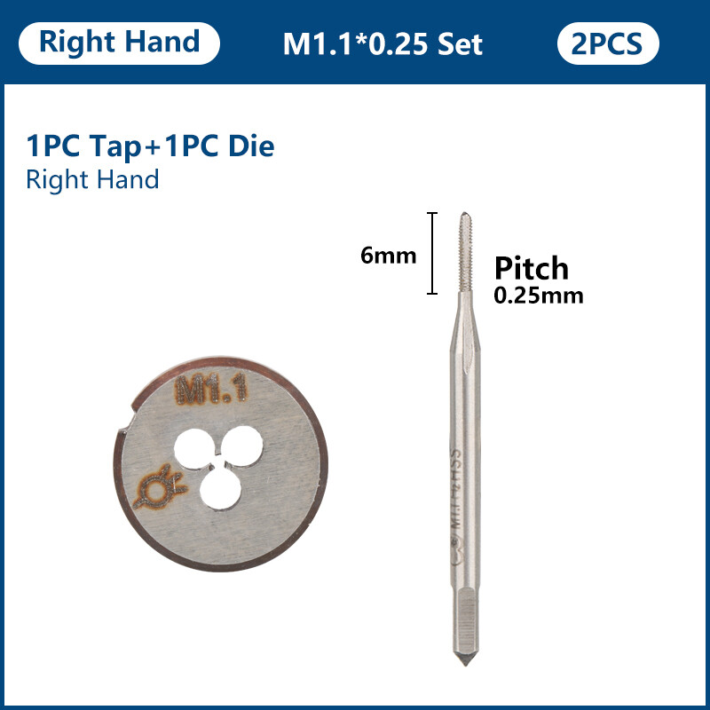 2 buc Set de matrițe pentru robinet cu șurub, metric, pentru mâna dreaptă, pentru mașină, filet, burghiu, mini-unelte cu filet M1.1 M2 M2.2 M2.5 M3.5